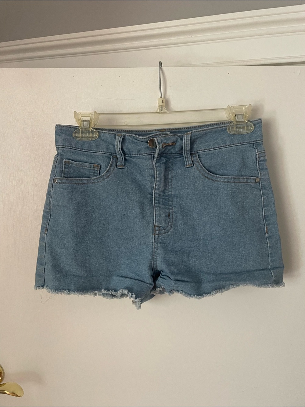 Tinseltown Light Blue Denim Frayed Hem Shorts